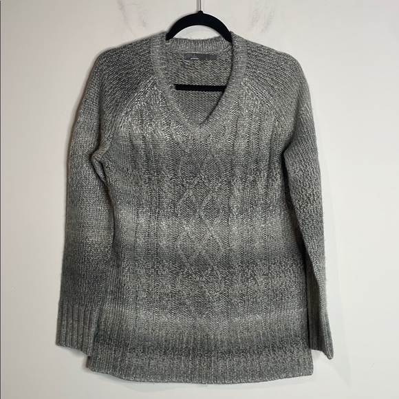 Prana | Womens Sweater Liesel Gray Striped Chunky Cable Knit V Neck Size Large - Picture 2 of 6